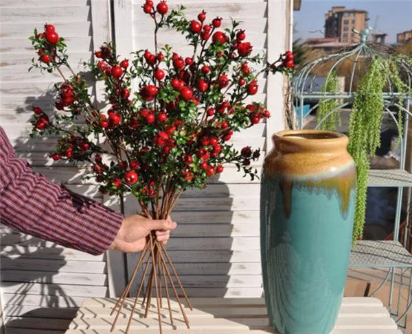 

6p Fake Foam Pomegranate Tree Stems Artificial Christmas Red Pomegranate Berry Branches for Bridal Bouquet Wedding Centerpieces