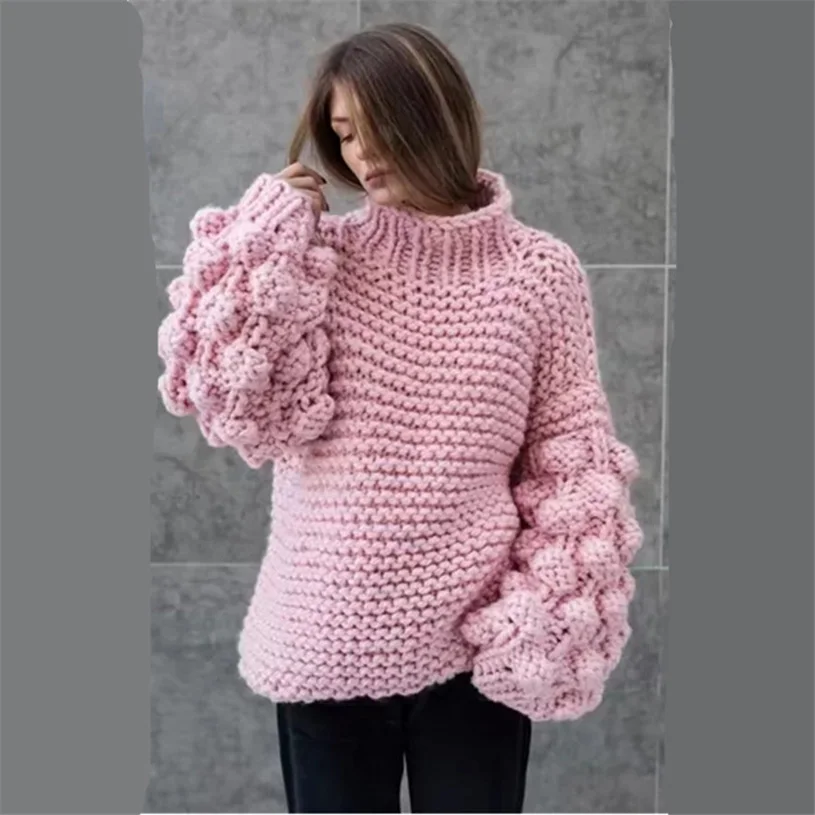 Spring High Street women White sweater coat Pure hand Thickened Turtleneck Coarse lines ultra-thick Black | Женская одежда