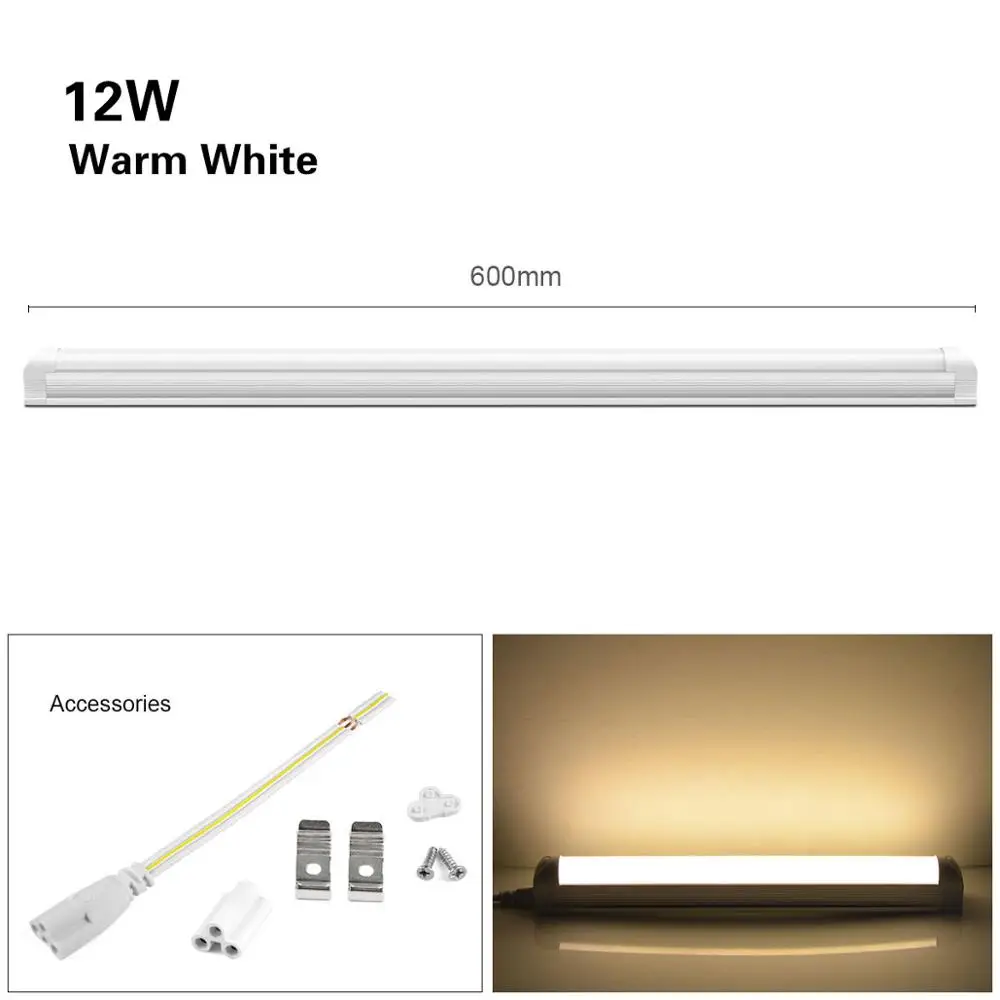 12W Warm White AIMENGTE T8 Led ламповый барный светильник лампа 8 Вт 300 мм(1 фут) 12 Вт 600 мм(2 фута) AC220V-240V флуоресцентная трубка шкаф кухонный светильник ing - Испускаемый цвет: 12W Warm White