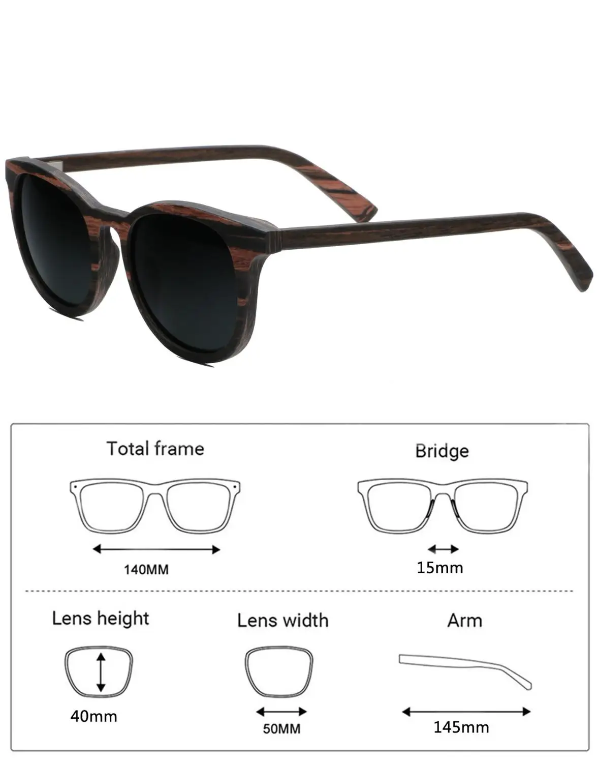Sunglasses Women,Wood Sunglasses UV400 Polarized Brown Round Ebony Wooden Sunglasses gafas de sol mujer with Gift Box