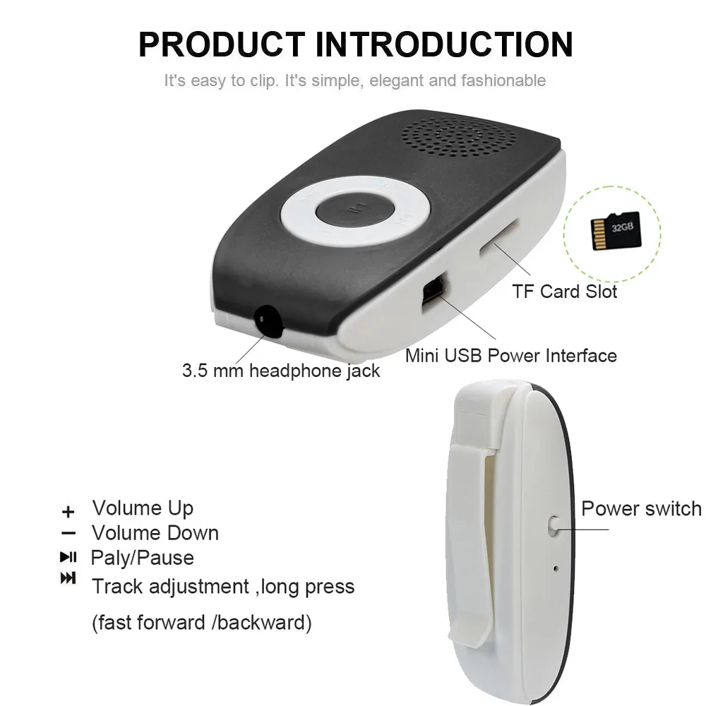 2018 горячий клип USB MP3 плеер Поддержка SD TF карта 32 Гб Спорт Музыка Медиа встроенный