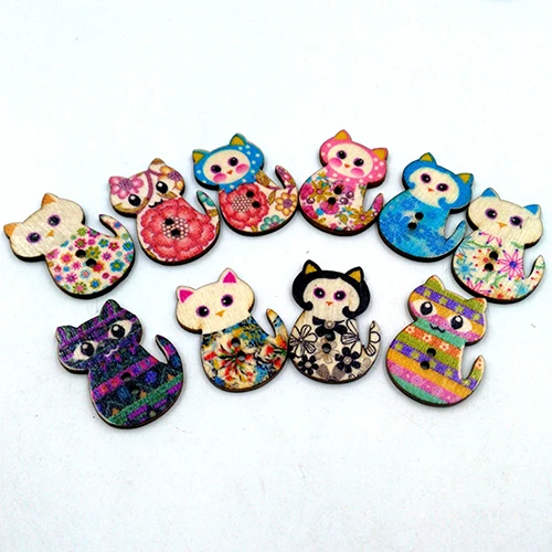 Деревянная Бабочка для торта пуговицы кошки фотоальбом сделай сам с 2 отверстиями 50 шт.|cat buttons|buttons sewingscrapbooking