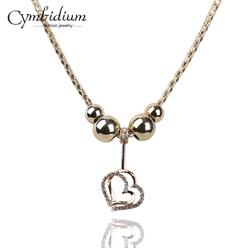 2017 Мода Простой Золотой Дубль Сердце с Кристалл Кулон Цепи Омар Застежка