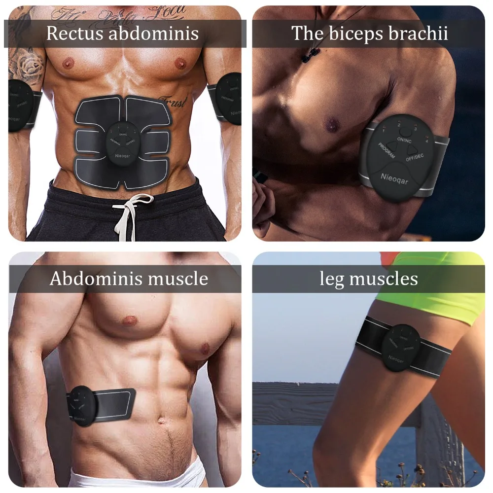 Smart Беспроводной Электронные мышц EMS стимулятор ABS тренажер мышц брюшного ролик Стикеры для похудения Красота машина массажер