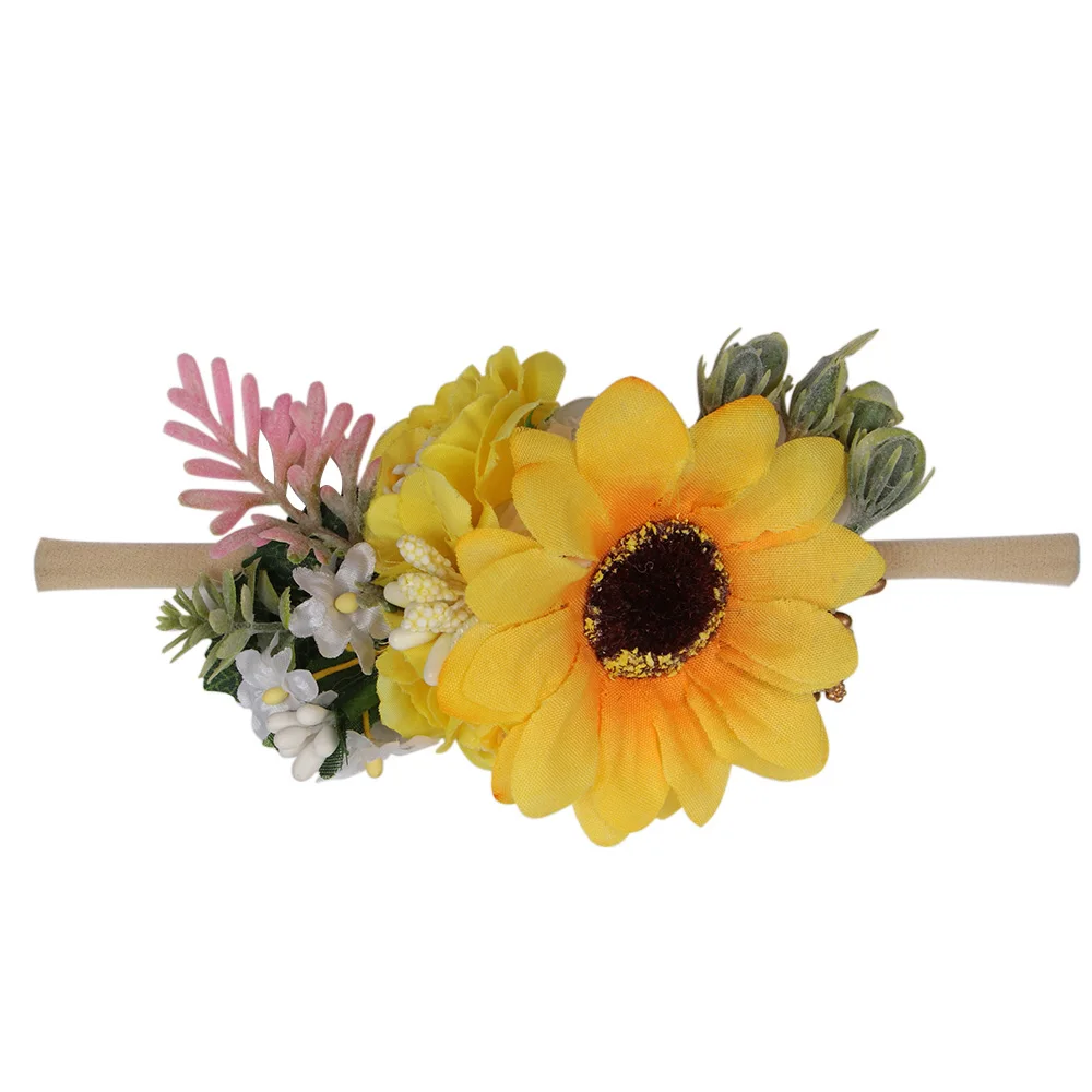 16 IBOWS Hair Accessories Lovely Baby Headband Fake Flower Nylon Hair Bands For Kids Artificial Floral Elastic Head Bands Headwear - Цвет: 16