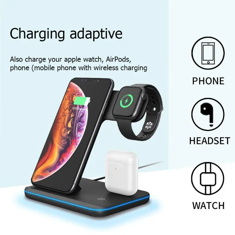 3 в 1 зарядная док-станция с держателем, зарядная станция для iPhone Airpod, беспроводное зарядное устройство для смартфона xiaomi