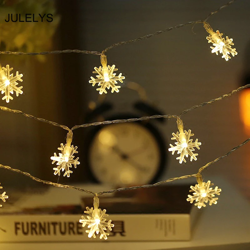 JULELYS 10 м сказочные светильники с питанием от аккумулятора светодиодный лента со снежинками огни Gerlyanda рождественские украшения для праздника свадебные лампочки гирлянда