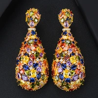 godki 75mm maxi size luxury waterdrop geometry full mirco paved cubic zircon cz naija wedding earring fashion jewelry