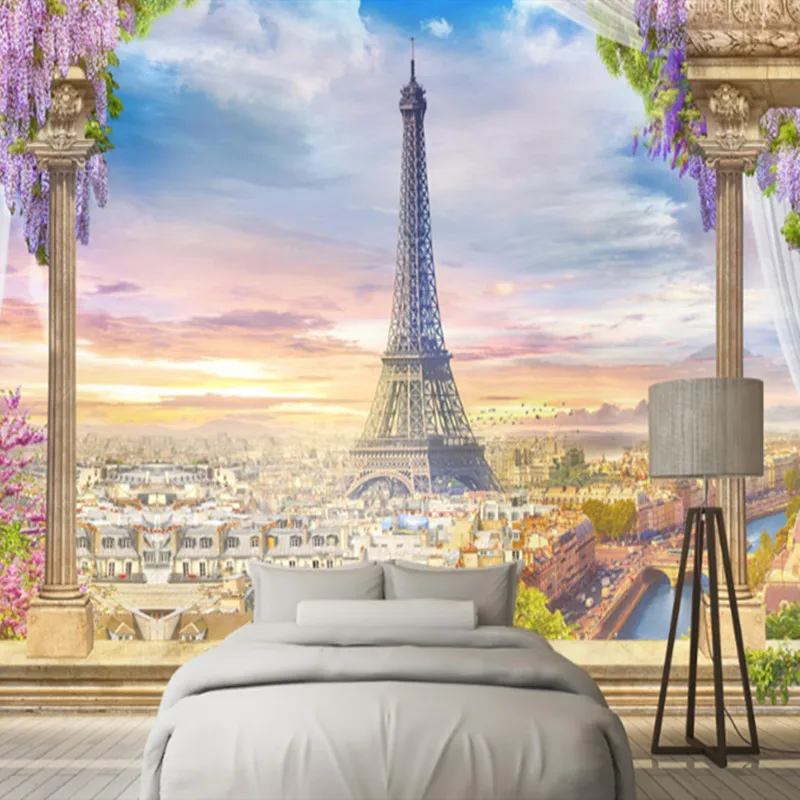 

European Style Wallpapers 3D Flowers Tree Wall Murals Nature Landscape Photo Eiffel Tower Walls Paper for Living Room Home Decor