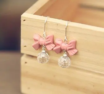 Серьги подвески с розовым бантом стразы в Корейском стиле E29|earring part|earrings blueearrings