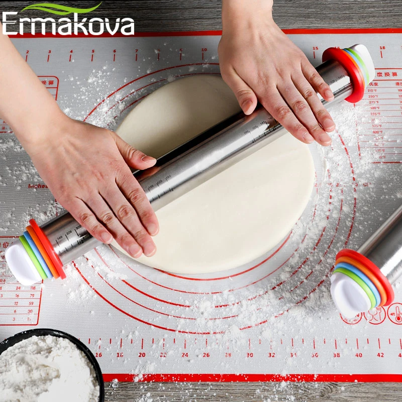 ERMAKOVA Регулируемая нержавеющая сталь Скалка съемное кольцо Регулируемый тесто