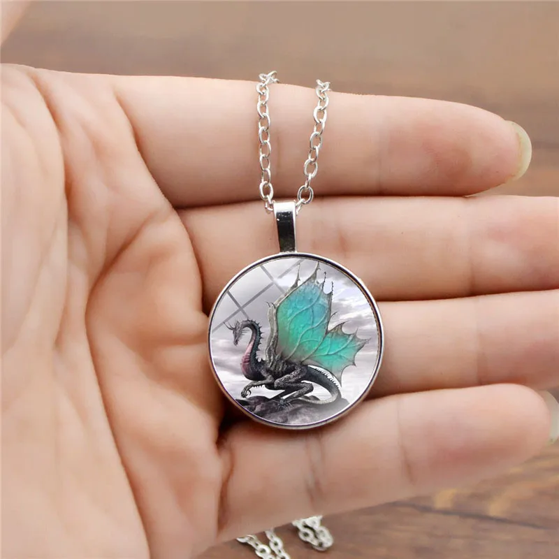 Светится в темноте ожерелье дракона стеклянный купольный кабошон кулон цепочка