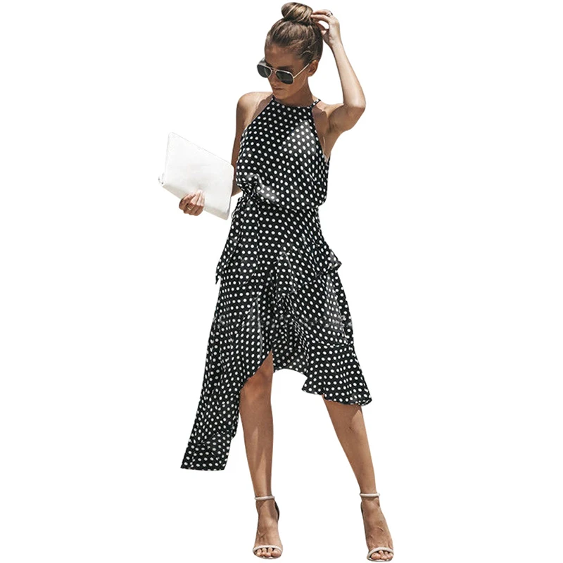 Новинка 2019 женское Новое асимметричное платье в горошек сексуальное вечернее
