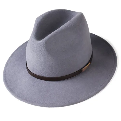 Серый FURTALK Fedora шляпа для женщин и мужчин австралийская шерстяная фетровая шляпа с широкими полями винтажная джазовая фетровая шляпа для пары зимняя шапка для женщин - Цвет: Серый
