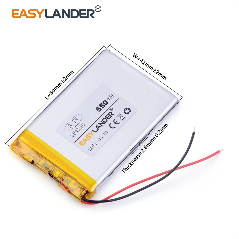 3pcs /Lot 3.7v lithium Li ion polymer rechargeable battery 264150 550mAh GPS DVR Toy MP4 MP5 | Электроника