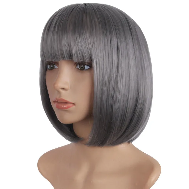 Mapofbeauty 12 ''Серый Боб парики для женщин косплей парик с плоской челкой короткий