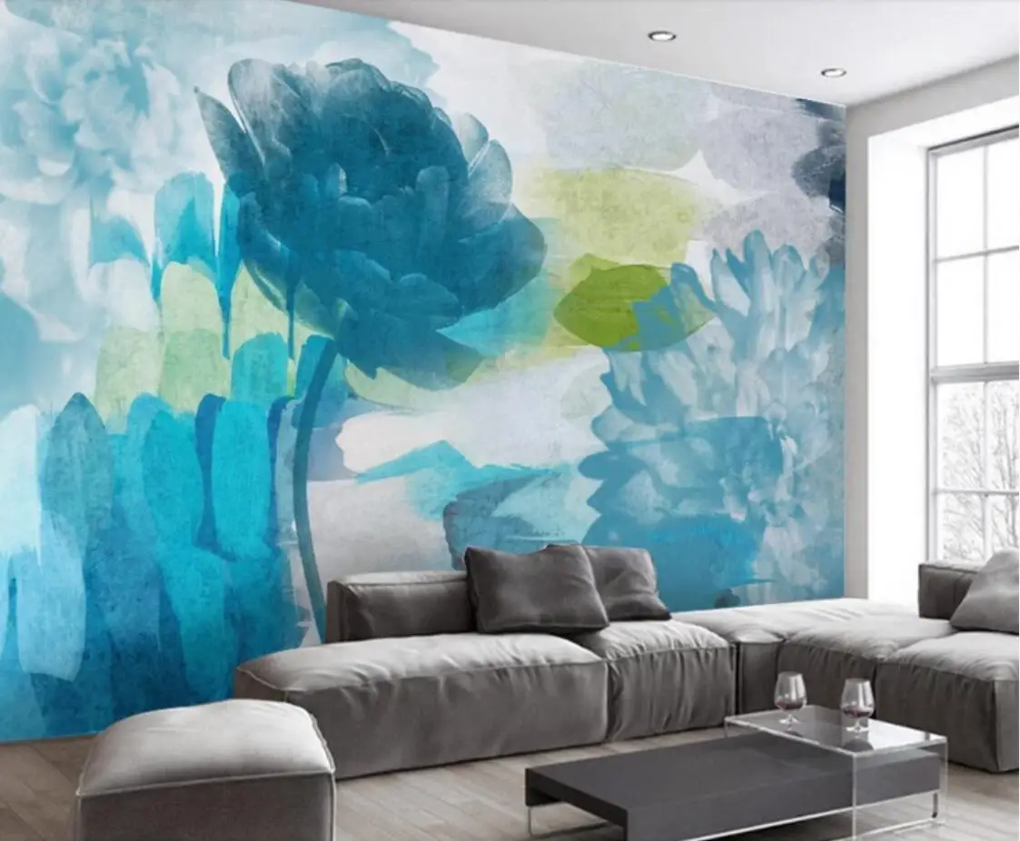 

Blue Flower Oil Painting Wall Mural Wallpaper European Floral Fresco for Living Room Bedroom Wall Decor Photo Wall Paper 3D