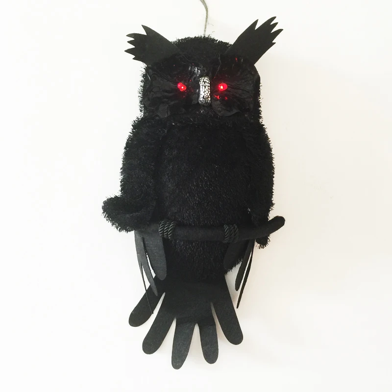 

49 см большая черная сова на Хэллоуин с крассветодиодный светодиодными глазами светильник украшения на Хэллоуин