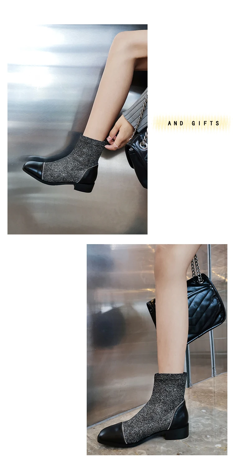 women Ankle boots Genuine Leather 22-25 cm feet length ankle boots for women cow patent leather+ Lycra fabric shoes woman