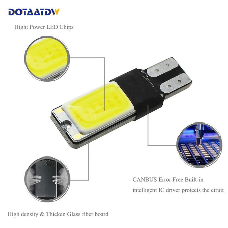 DOTAATDW 6x Белый T10 COB светодиодный безошибочный Canbus W5W 194 168 2825 лампа для автомобиля
