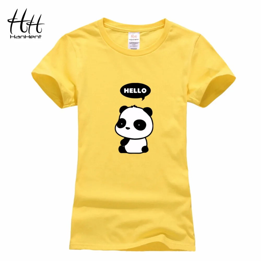 HanHent 2018 летняя хлопковая Футболка для женщин Креативный дизайн hello panda забавная