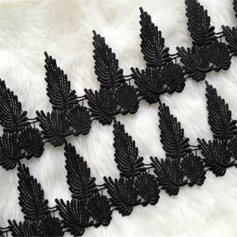 Широкая тесьма для шитья черного кружева Венеции с гипюровой отделкой и кленовыми листьями 2,68 дюйма шириной 2 ярда на.