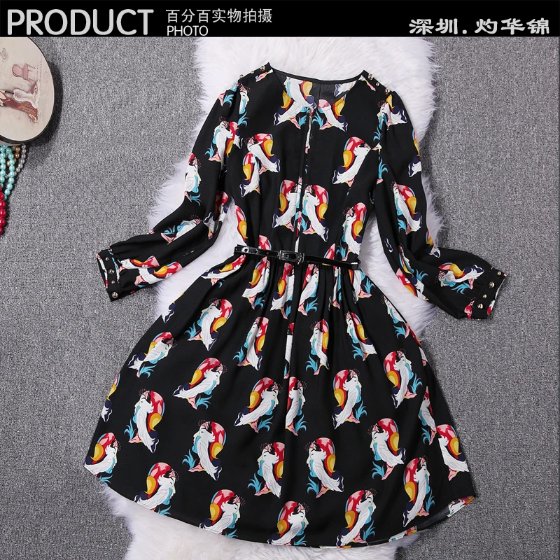 Fashion Women Retro Print Knee-Length Slim Spring Summer Evening Dress Q120/Free Shipping | Женская одежда