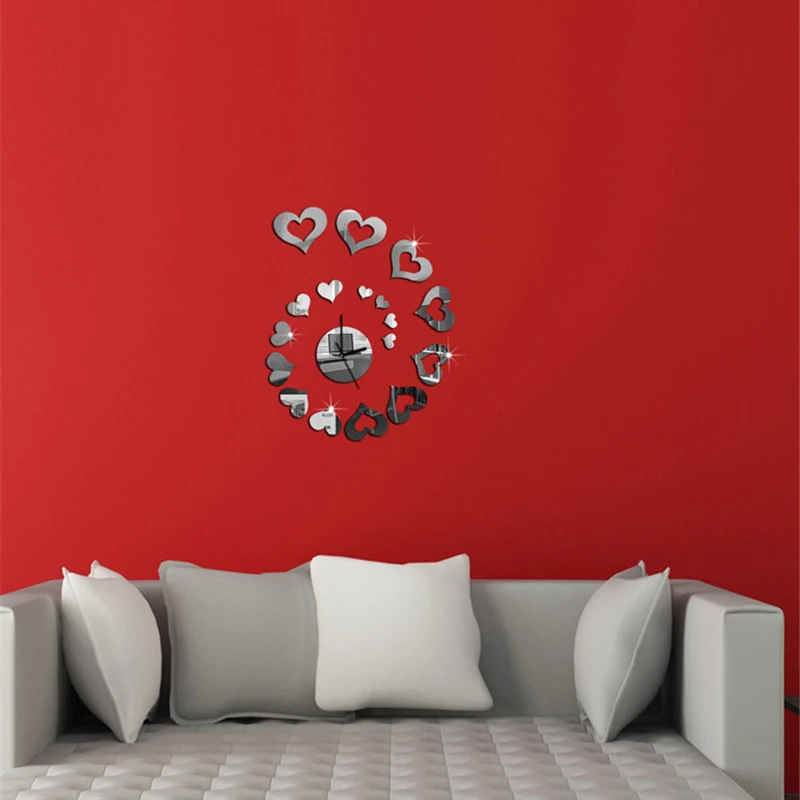 Зеркало в виде сердца настенные часы фоновые наклейки ТВ трехмерные