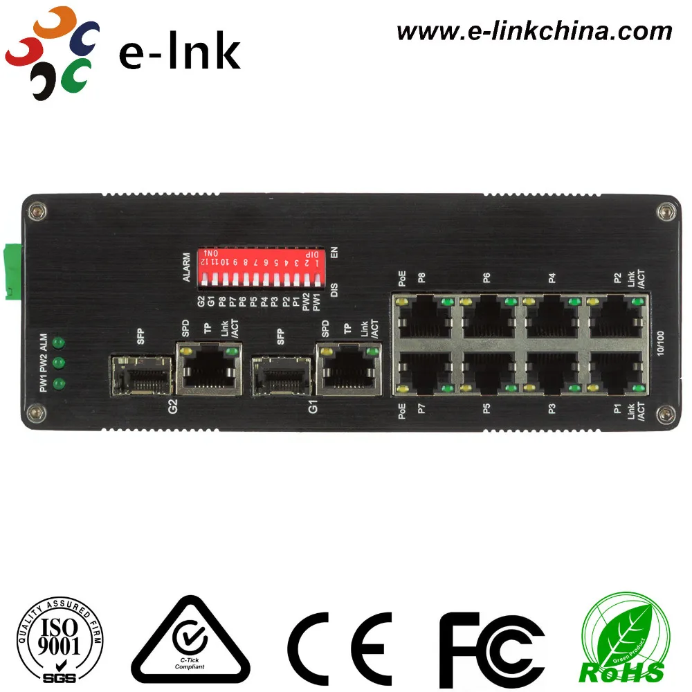 8 портов 10/100M + 2 порта 10/100/1000 SFP Combo 30W PoE Power Промышленный Коммутатор Ethernet | Мобильные