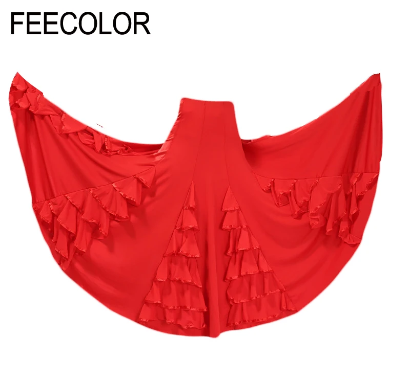 

FEE COLOR Spanisch длинная юбка для бальных танцев вальс для выступлений танцевальный сценический костюм многоуровневый Декор 5 цветов