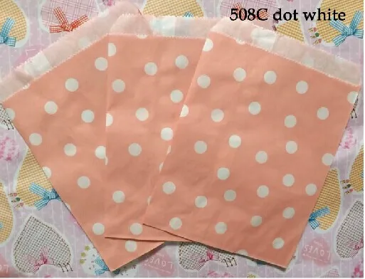 

100pcs Pink Dot White Treat Bags, 5"x7" 13x16cm Food Safe Candy Favor Paper Bags, Party Bags