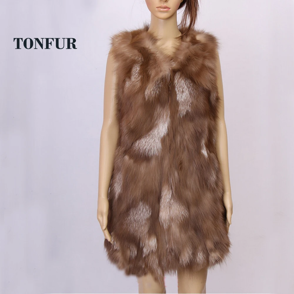 Женский жилет с лисьим мехом зимний из натурального меха бесплатная доставка FP577