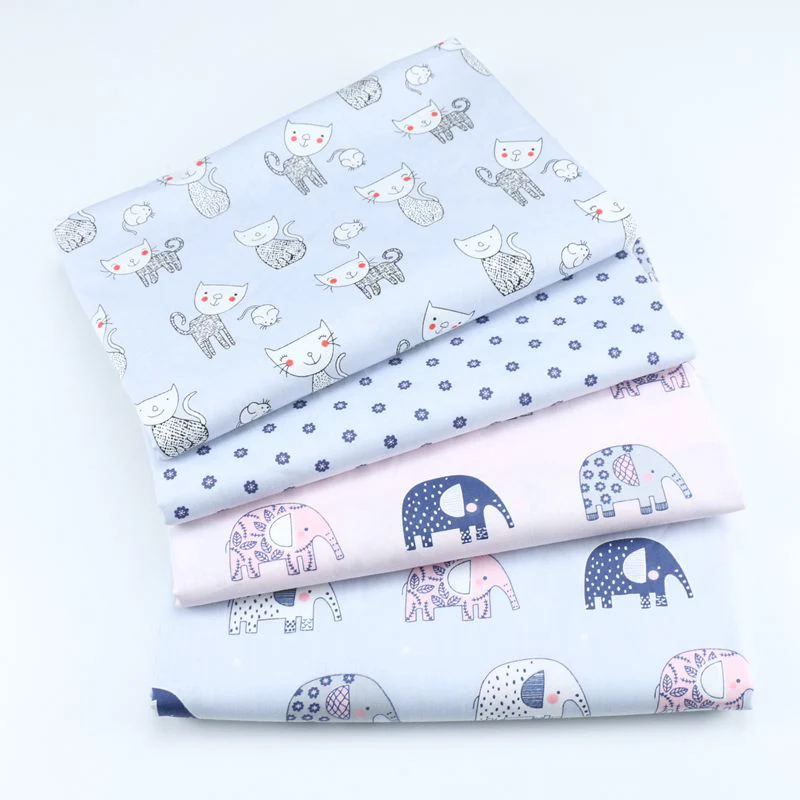 Cartoon Animal Printed Cotton Fabric For Patchwork Quilting Bedding Textile Sewing Tissue 4 Colors Can Choose Elephant 50*160cm