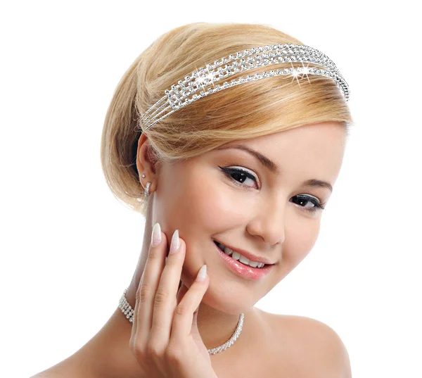 Повязка на голову для невесты 4 ряда тиара со стразами кристаллами модель 1 шт. |