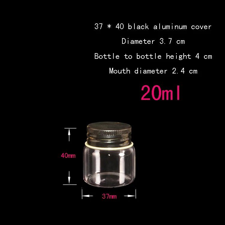 Capacity 20ml empty  100pcs wholesale  black Aluminum cap glass bottle , 20ml Glass Bottles with cap, 20 ml mini Glass Bottles