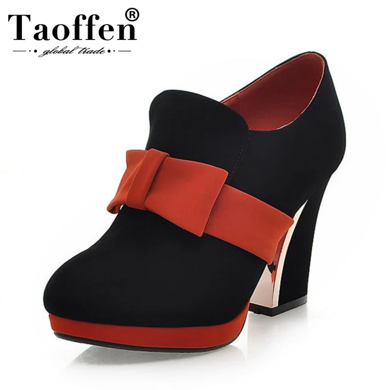 Женские короткие ботинки taofen теплые на меху с бантом платформе и высоком каблуке