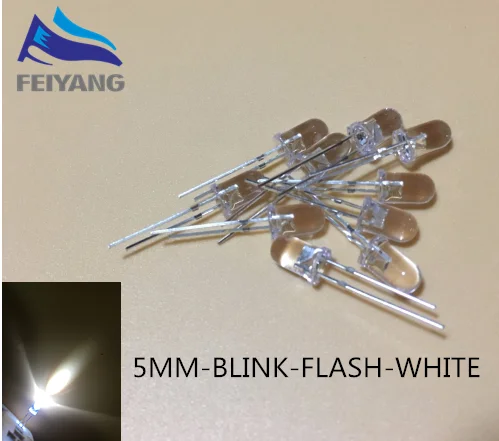 100PCS 5mm LED Diodes Flashing White Clear Blinking Light-Emitting-Diode Flash Blink Diodo DIP 5 mm 1.5Hz (90-96 cycles/min) | Электронные