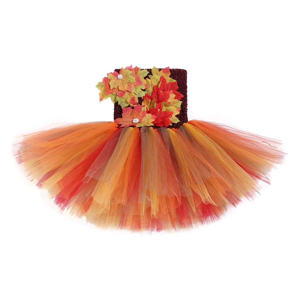 Fall Maple Leaf Girl Tutu Dress Children Strapless Strap Thanksgiving Birthday Party Clothing Beautiful Artistic Kids Clot | Детская