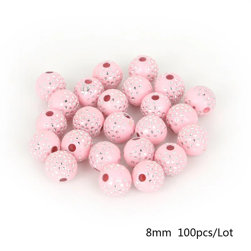 Pink 100 шт 8 мм красочные круглые акриловые бусины горный хрусталь Шарм бусины для самостоятельного изготовления ювелирных изделий Ремесло Украшение для альбома - Цвет: Pink