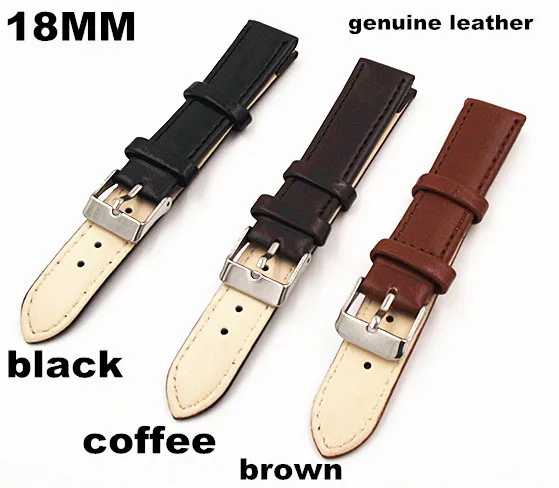 

Wholesale 30PCS / lot High quality 18MM watch band Genuine leather Watch strap brown , coffee ,black color 3 color available