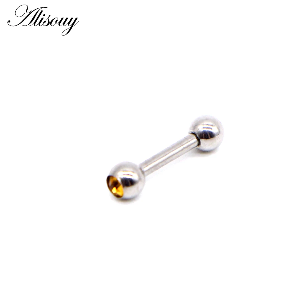 Yellow CZ Alisouy 1 шт. CZ драгоценный камень кристалл хряща штанга Сережки для пирсинга Wome ухо гвоздик для козелка серьги Стальные Шпильки для пирсинга ювелирные изделия - Окраска металла: Yellow CZ