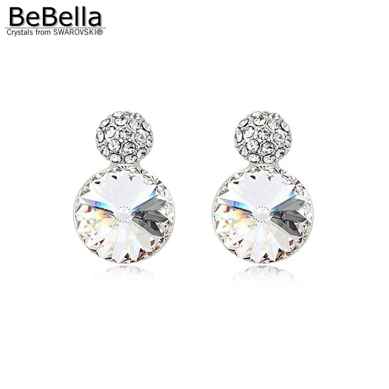 BeBella круглые серьги гвоздики с кристаллами Swarovski вечерние ювелирные изделия для