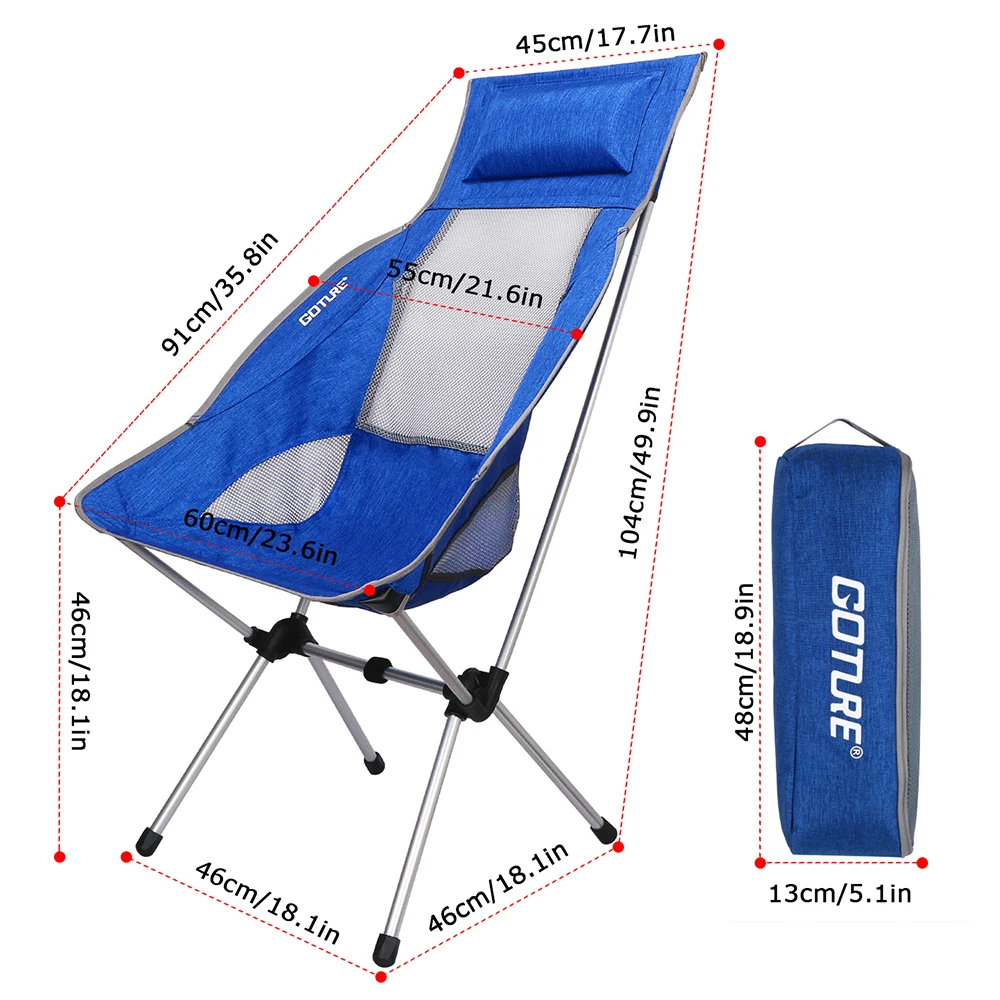 Goture Blue Red Black Color Folding Chair Max Load 150kg Light Weight 1.64kg Fishing Camping | Спорт и развлечения