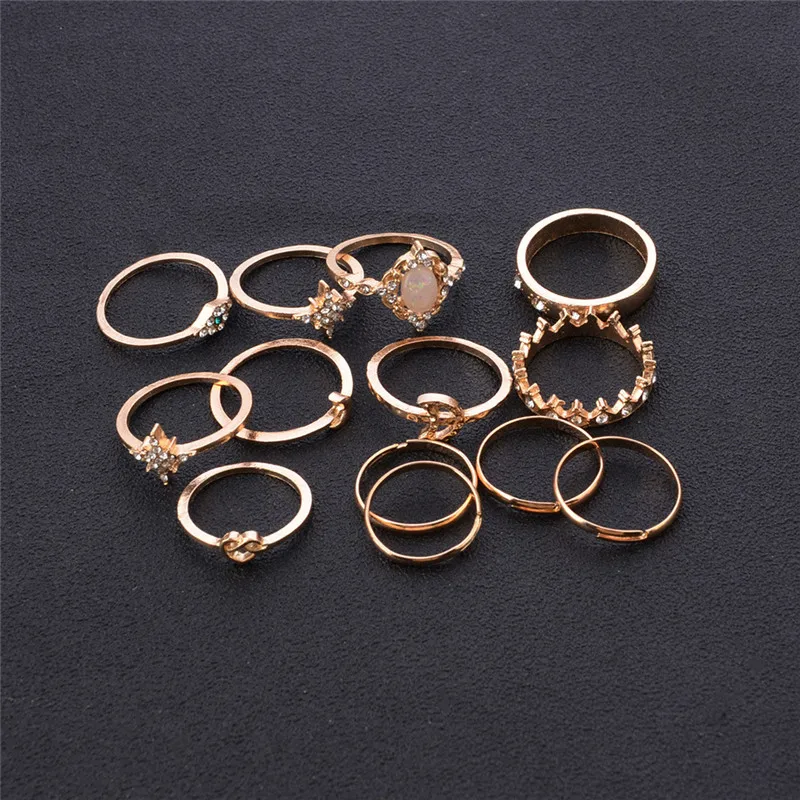 GIVVLLRY 13 pcs/set Star Moon Midi Rings Fashion Jewelry Minimalist Opal Rhinestones Crescent Crown Chic Knuckle for Women | Украшения и