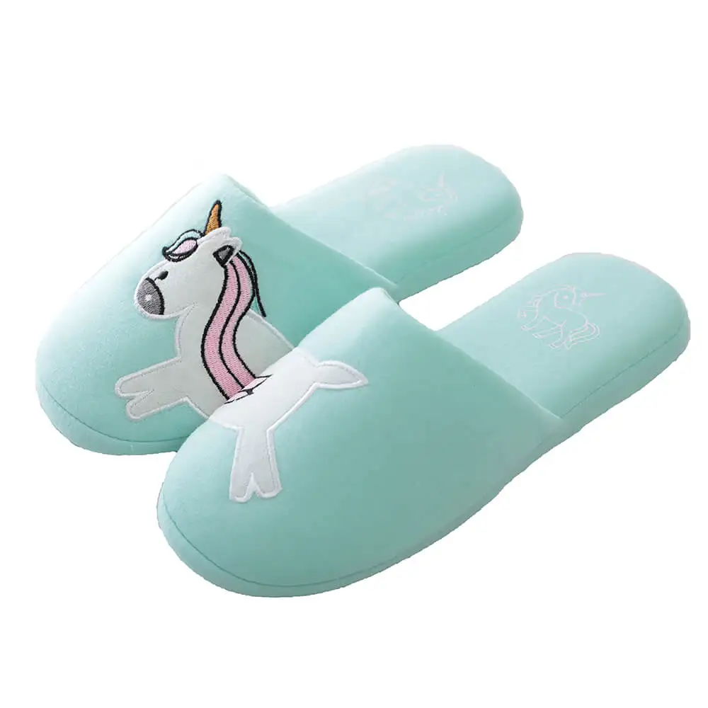 Apple Green Unicorn Лидер продаж; Новинка; модные хлопковые тапочки; 4 сезона; простые домашние тапочки с вышитым единорогом и таксой; Милая женская домашняя обувь - Цвет: Apple Green Unicorn