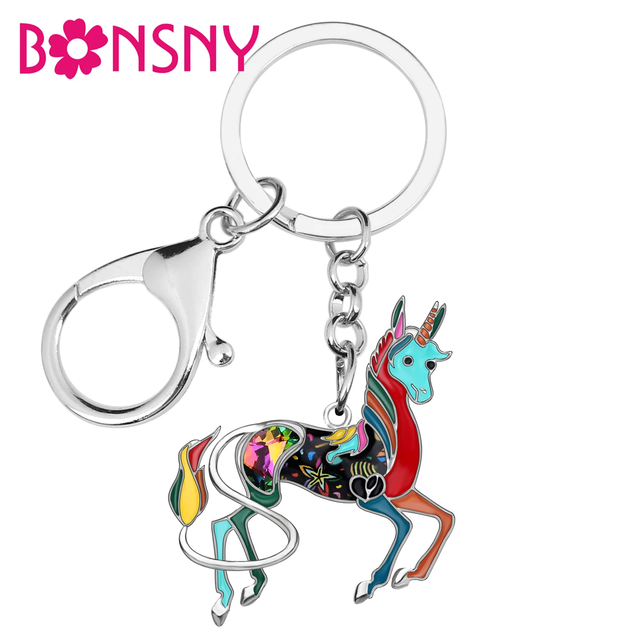 

Bonsny Enamel Alloy Colorful Fairy Unicorn Key Chains Key Ring Fashion Charms Jewelry For Women Girls Handbag Pendant Decoration