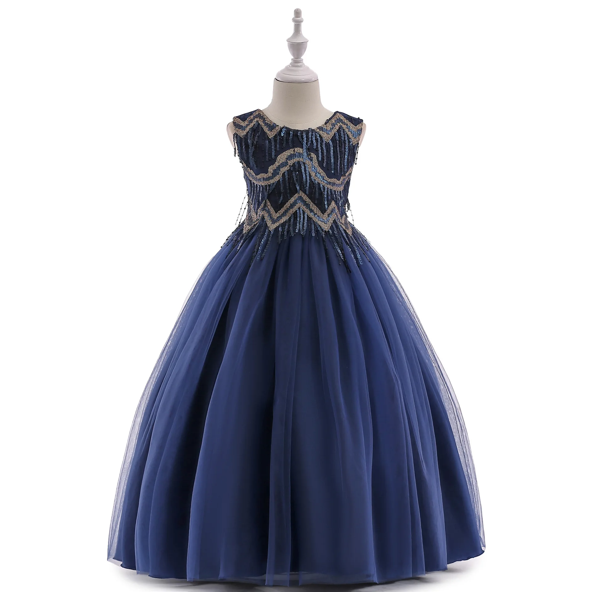 

Dress For Girls 4-12 Year Birthday Wedding Tulle Lace Long Blue Flower Girl Dresses Fashion Tassel Big Children Princess Gown