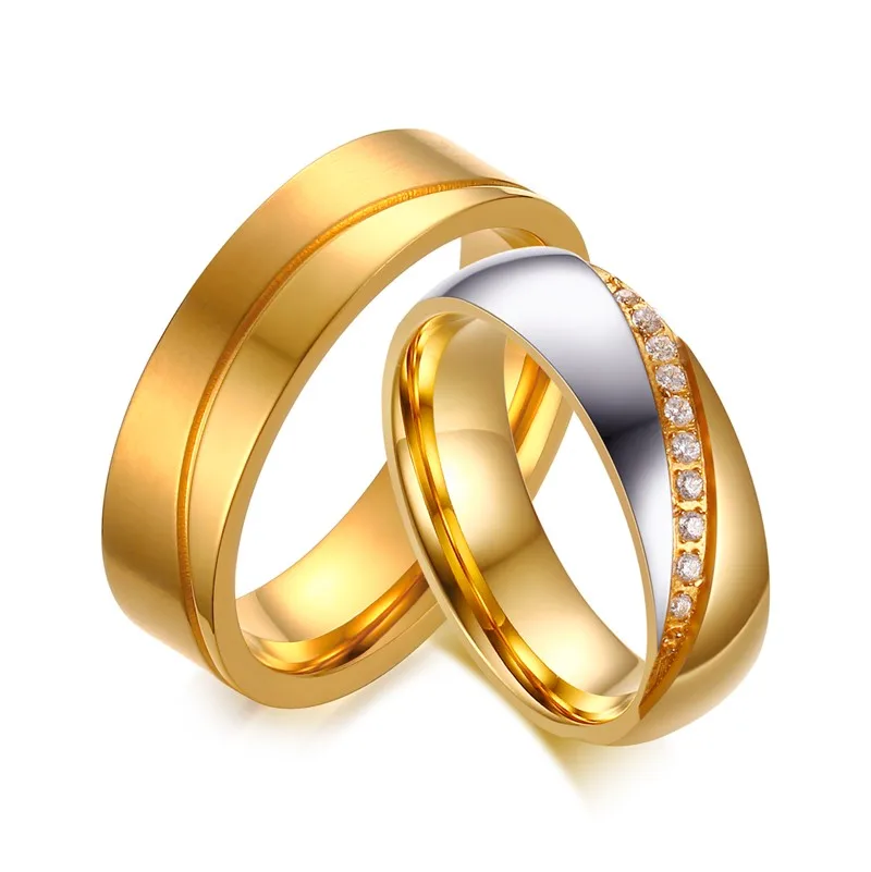 2017 новая мода изысканная titanium стали инкрустированные циркон 2 цвета пара кольца