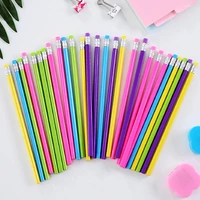 100pcs wooden pencil candy color triangle pencils with eraser cute kids school office writing supplies drawing pencil graphite