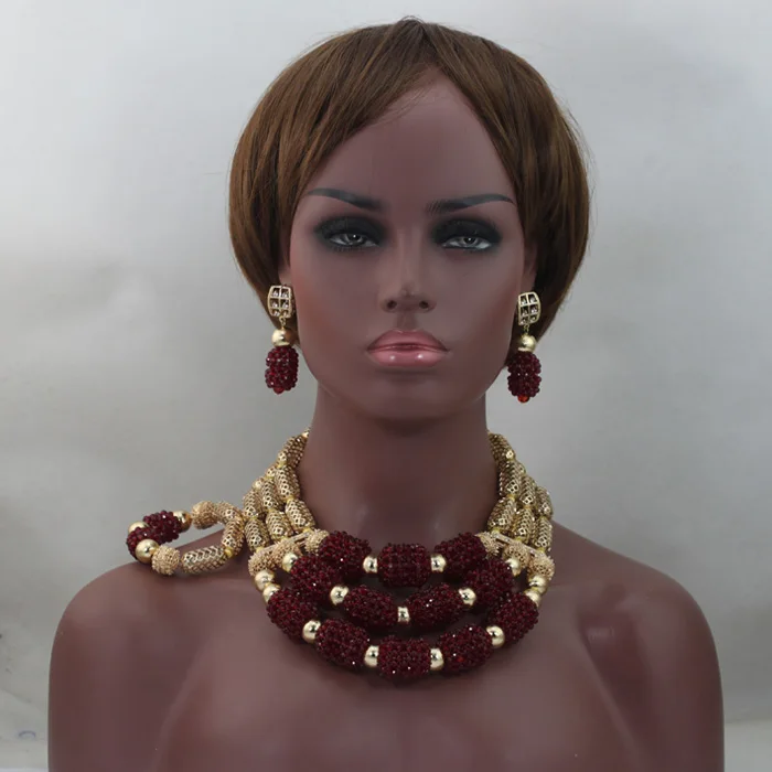 Очаровательные винно красные 3 рядные хрустальные бусины ручной работы